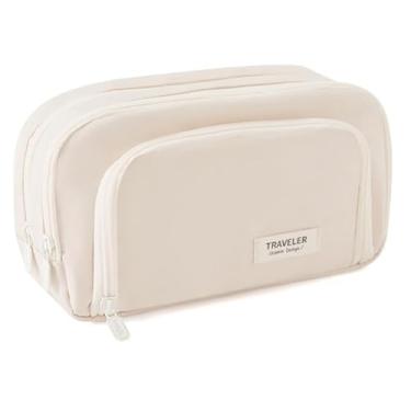 Imagem de Estojo de Lápis Grande Capacidade com 3 Compartimentos Múltiplas Gaiolas Tela Têxtil Oxford Fácil Limpar Zíperes Suaves Armazenamento Materiais Escolares e Escritório Organizador Portátil para Canetas