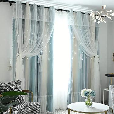 Imagem de Cortina blackout colorida, painel de tule branco transparente, camada dupla, renda de voile macio, painéis sólidos, cortinas com isolamento térmico, cortinas forradas com ilhós, para sala de estar