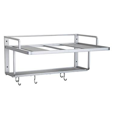 Imagem de HHHJQFAAT Suporte de micro-ondas de 2 camadas, suporte para forno, suporte suspenso, organizador de prateleira de armazenamento de cozinha de liga de alumínio espacial, rack de armazenamento 3 em 1
