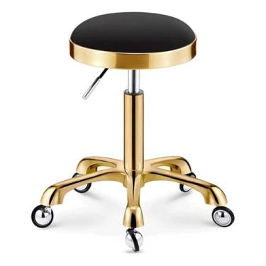 Imagem de Banqueta redonda para salão de beleza com rodinhas de couro hidráulico para serviço pesado, altura ajustável, banco de trabalho, carga 150 kg (azul) (preto)