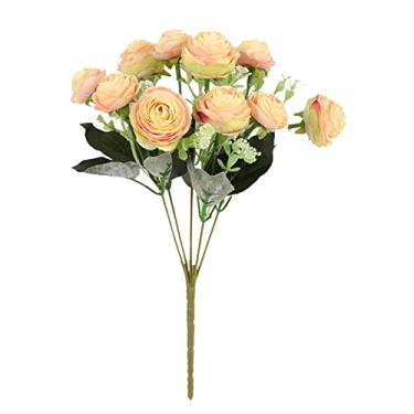 Imagem de Flores artificiais simulação de rosas buquês de casamento floral falso flor rosa flor de seda buquê amarrado à mão flores rosa decoração artificial flores artificiais (cor: vermelho D, tamanho