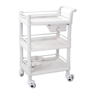 Imagem de Carrinho de serviço portátil multifuncional, organizador de armazenamento móvel de 3 níveis com gaveta, carrinho de rodinhas para salão de beleza, clínica e uso hospitalar (76 x 53 x 98 cm) (uma cor