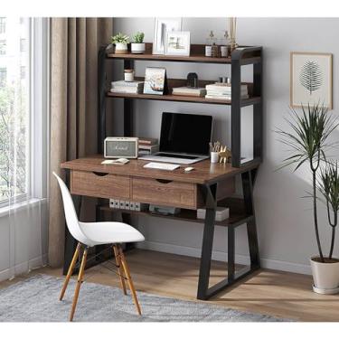 Imagem de ZDJZMGZ Mesa de jogos moderna e simples mesa de computador com gavetas e estante de livros, combinação de mesa de estudo para estudantes