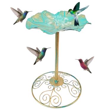 Imagem de Banheiras de pássaro de metal para atividades ao ar livre | Banheiras de pássaros vintage para atividades ao ar livre | Alimentador de água à prova de ferrugem decorações de jardim para cerca, quintal