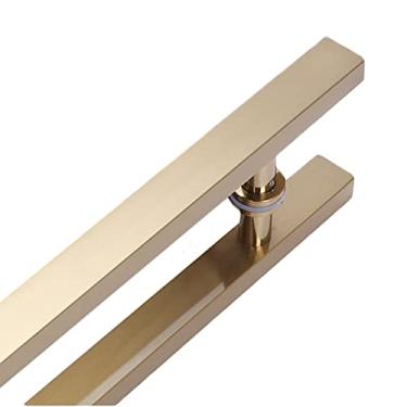 Imagem de Maçaneta de porta de celeiro deslizante quadrada dourada para porta da frente, puxadores push pull para porta de vidro, ferragens de porta de edifício de escritório de hotel/80 cm de comprimento|50 cm
