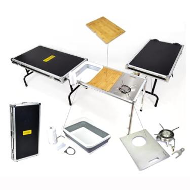 Imagem de Unidade de cozinha de acampamento dobrável mesa de fogão de acampamento com pia conjunto de cozinha de acampamento portátil para 6 a 10 pessoas