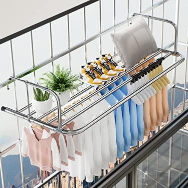 Imagem de Estante de secagem de varanda para ambientes internos, grades de secagem para varanda de aço inoxidável, multifuncional, dobrável, sapateira, radiador, secadora, para roupas, sapatos