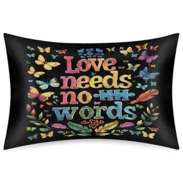 Imagem de Fronha Queen Size de cetim de seda para cabelo e pele, capa de almofada macia com palavras refrescantes de autismo, com fecho de envelope para dormir, mulheres, homens, crianças, 50 x 76 cm, 1 peça
