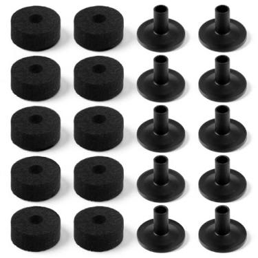 Imagem de 10 peças de substituição para lavadora de feltro de tambor de prato preto macio e redondo melhora o som do seu kit de bateria e protege seus pratos