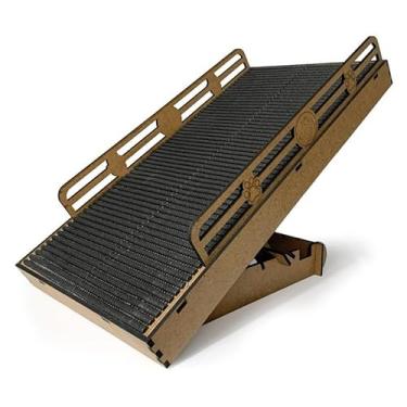 Imagem de Rampa Pet Antiderrapante em Madeira com Altura Ajustável para Cães e Gatos – Acesso Seguro para Sofá e Cama