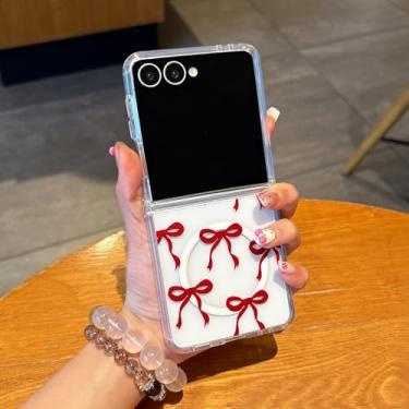 Imagem de UEEBAI Capa magnética para Samsung Galaxy Z Flip 7 5G, capa de arco compatível com MagSafe, capa estética fina sem fio, fita transparente, antiamarelamento, à prova de choque, capa protetora para