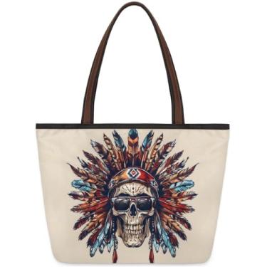 Imagem de Bolsa grande para mulheres esqueleto África pena trabalho sacos de pano com zíper reutilizável mercearia bolsa casual viagem pernoite tote bolsas adequadas para viagens, trabalho, férias, praia