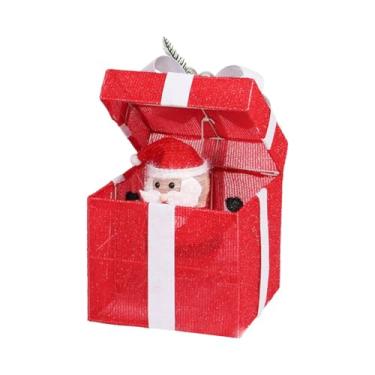 Imagem de MotiveTech Caixa de Presente de Natal com Luzes e Papai Noel -Up, às Intempéries, Enfeite Decorativo Animado de Natal, para Decoração Debaixo da