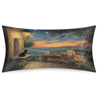 Imagem de Fronha King Size de cetim de seda para cabelo e pele, capa de almofada macia para resfriamento, paisagem de gato, lindas capas de travesseiro com fecho de envelope para dormir, mulheres, homens