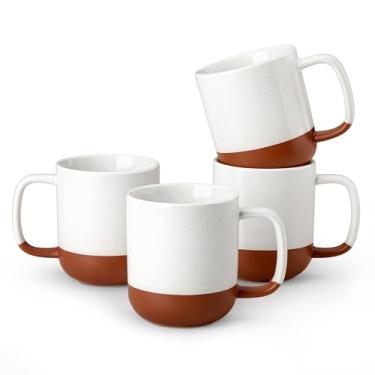 Imagem de MALACASA Conjunto de 4 canecas de café de cerâmica, 473 ml, canecas modernas de fazenda para café, café com leite, chá, chocolate quente, cappuccino, leite, micro-ondas e lava-louças, branco cáqui