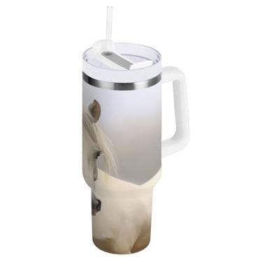 Imagem de xigua Copo Majestic Horse 1,134 g com tampa e canudo, aço inoxidável de vácuo duplo isolado garrafa de água esportiva suporte para copo de café de viagem à prova de vazamento para bebida gelada