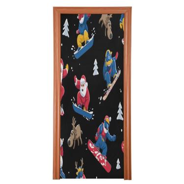 Imagem de Blueangle Capa elástica para porta de snowboard de Papai Noel - Faixa de porta frontal de tecido elástico para Natal, decoração de festa em casa ao ar livre (250)