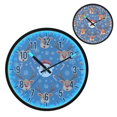 Imagem de Blueangle Relógio de parede LED que brilha no escuro e ativado por voz, silencioso design de rena e Papai Noel de 30,5 cm, operado por bateria para decoração de quarto e sala de estar (501)