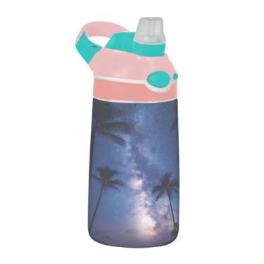 Imagem de ATTX Garrafa de água Coconut Trees Starry Sky 473 ml - Garrafa de água reutilizável Tritan Sports & Travel com canudo e tampa de bico pop-up #33