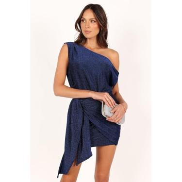 Imagem de Petal & Pup Vestido midi feminino Santiago com ombro de fora, Azul-escuro, M