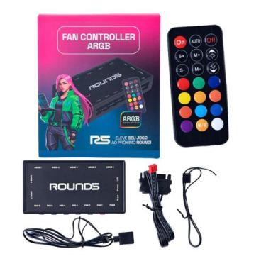Imagem de Controladora Gamer Para Cooler Round5 PWM e ARGB Hub Com Controle Pret