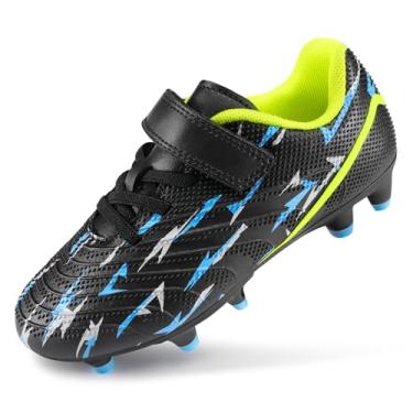 Imagem de Stelle Chuteira de futebol infantil para meninos e meninas, chão firme, padrão de relâmpago, para crianças pequenas/grandes, Tensão preta, 10 Toddler