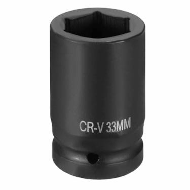Imagem de HARFINGTON Soquete de impacto de 6 pontos 2,5 cm soquete métrico de 33 mm CR-V soquete sextavado de eixo de aço para reparo de porcas de eixo de máquina, preto