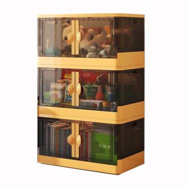 Imagem de SPXMQSS Caixa de armazenamento com tampa, caixa de armazenamento de plástico transparente, 1/2/3 conjunto recipiente dobrável empilhável com rodas, para quarto casa de banho cozinha brinquedos
