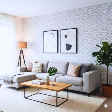 Imagem de Papel de Parede 3D 10m Adesivo Autocolante Geometrico Cinza Claro Sala