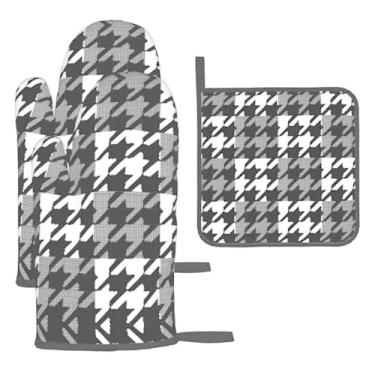 Imagem de Tartan Design – Conjunto de cozinha essencial com 3 peças, luvas resistentes ao calor e aderência da tampa, proteção para churrasco no forno, design de armazenamento suspenso.