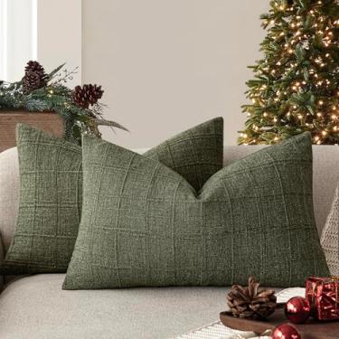 Imagem de Foindtower Conjunto de 2 capas decorativas de linho xadrez de almofada neutra para casa de fazenda para almofada lombar moderna boho decoração de casa para sofá, poltrona, quarto, sala de estar, 30 x