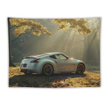 Imagem de HouLaiZhe Tapeçaria de carro Jdm carro 370z efeito Tyndall para pendurar na parede quarto decoração de casa tapeçarias estética piquenique decoração de parede arte de parede para dormitório sala de