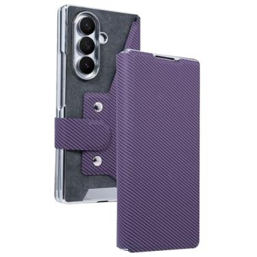 Imagem de LTLMYDAM Capa de couro para Samsung Galaxy Z Fold 7, protetor de tela flip slots de cartão capa de suporte capa de negócios textura de fibra de carbono, roxo, dobrável 7