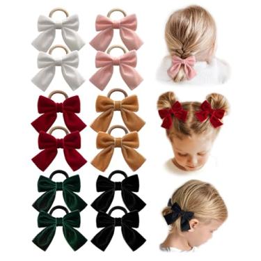Imagem de Cherssy Gravatas de cabelo de veludo para meninas, 12 peças de faixas elásticas macias para crianças, suportes de rabo de cavalo acessórios de cabelo para bebês, crianças, meninas da escola