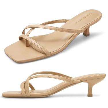 Imagem de MaxMuxun Sandálias femininas de salto alto, bico aberto, quadradas, salto baixo, 4 cm, salto agulha agulha, Nude., 35