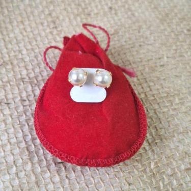 Imagem de Brinco Feminino Perola 8mm Folheado Ouro 18k BR524 - WN Bijouterias