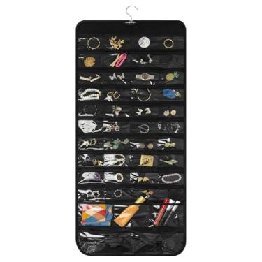 Imagem de Bloss Organizador de joias para pendurar com 90 bolsos, organizador de brincos para presente de dia dos namorados, suporte de joias de dupla face para brincos, colares, anéis no armário, parede, porta