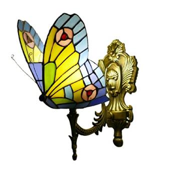 Imagem de Arandela de parede em estilo Tiffany com borboletas, luminária de parede pastoral em vitral, luminária frontal espelhada retrô europeia para quarto, cabeceira, corredor, varanda, E27, C