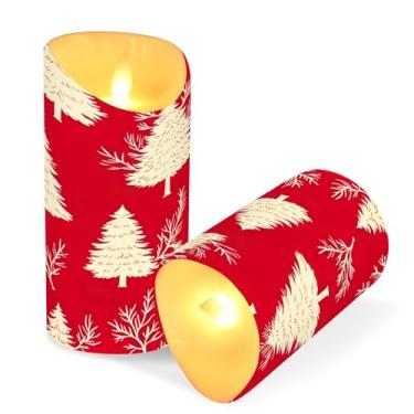 Imagem de Blueangle Pacote com 2 velas de árvore de Natal sem chama com controle remoto e temporizador, velas LED cintilantes (7,6 cm x 9,9 cm) para decoração de casa, casamento, acampamento (137)