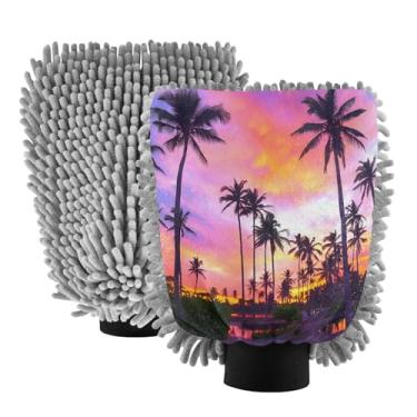 Imagem de STAYTOP Lindo cenário de praia luvas de lavagem de carro, 2 peças, luvas de microfibra de chenille, sem arranhões, panos de esponja de lavagem ultra absorventes para carros, limpeza doméstica - M