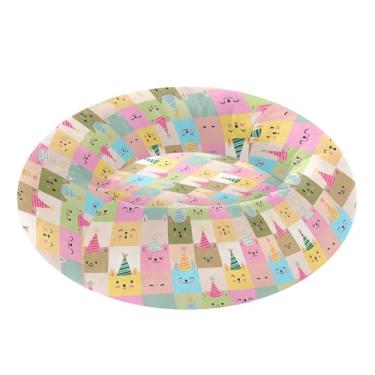 Imagem de SEHANY Cama de cachorro com estampa de gatos fofos, removível e lavável, pequena, redonda para gatos, cama fofa super macia para animais de estimação com fundo antiderrapante para cães pequenos e