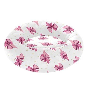 Imagem de SEHANY Cama fofa para cachorro rosquinha de laço rosa removível e lavável pequena cama redonda para gatos cama fofa super macia confortável para animais de estimação com fundo antiderrapante para cães