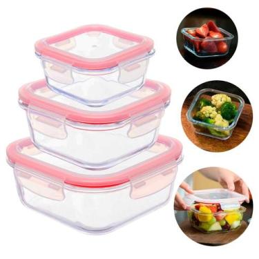 Imagem de Jogo 3 Potes Herméticos Quadrados de Vidro Conserve It 4 Travas - Invi