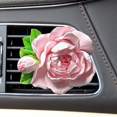 Imagem de DUSCOKE Jasmine Clipe de ventilação para ambientador de carro, clipe de acabamento de ventilação de painel de flores fofas, difusor de aroma de carro de gesso personalizado, acessórios universais de