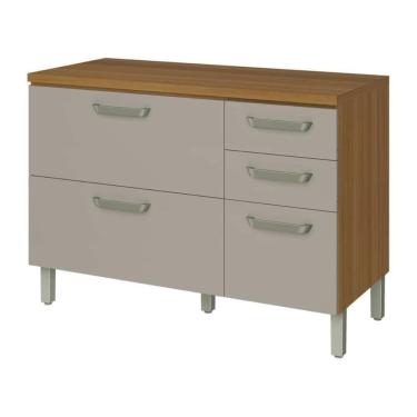 Imagem de Balcão de Cozinha Princesa 120cm 2 Portas 3 Gavetas Freijó e Off White