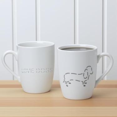Imagem de Lily's Home Caneca de café de cerâmica com padrão de cachorro vazado - Caneca de porcelana branca - segura para micro-ondas e lava-louças - perfeita para café, cappuccino, chá - presente para amantes