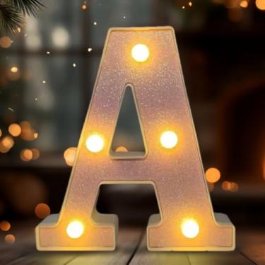 Imagem de Letreiro de LED com letra A, letreiro iluminado, letra do alfabeto para decoração de casa, decorações de festa de casamento de aniversário - rosa