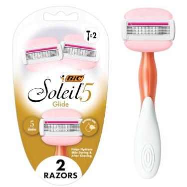 Imagem de BIC Lâmina de barbear descartável feminina Soleil Glide com 5 lâminas com tira de umidade de manteiga de karité para um deslizamento suave, conjunto de 2 peças de lâminas
