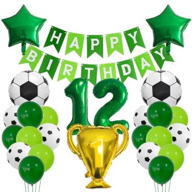 Imagem de Balão de futebol verde 12 anos, decoração de futebol de 12 anos, 12 anos, troféu de futebol, 12 balões, tema esportivo de futebol preto verde decoração de festa para crianças, meninos, decoração de