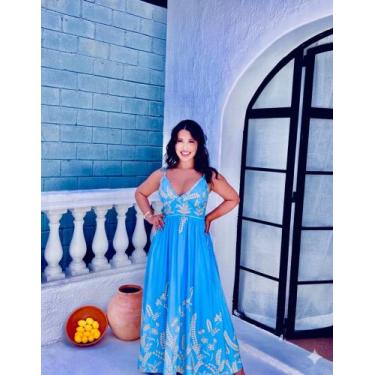 Imagem de Vestido Feminino Longo Estampado Alça Regulável luxo elegante - Ateliê